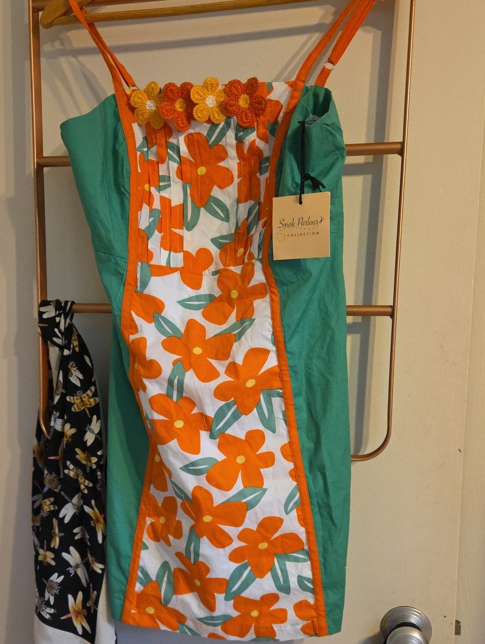 Smak Parlour Green and Orange Floral Vintage Sundress
